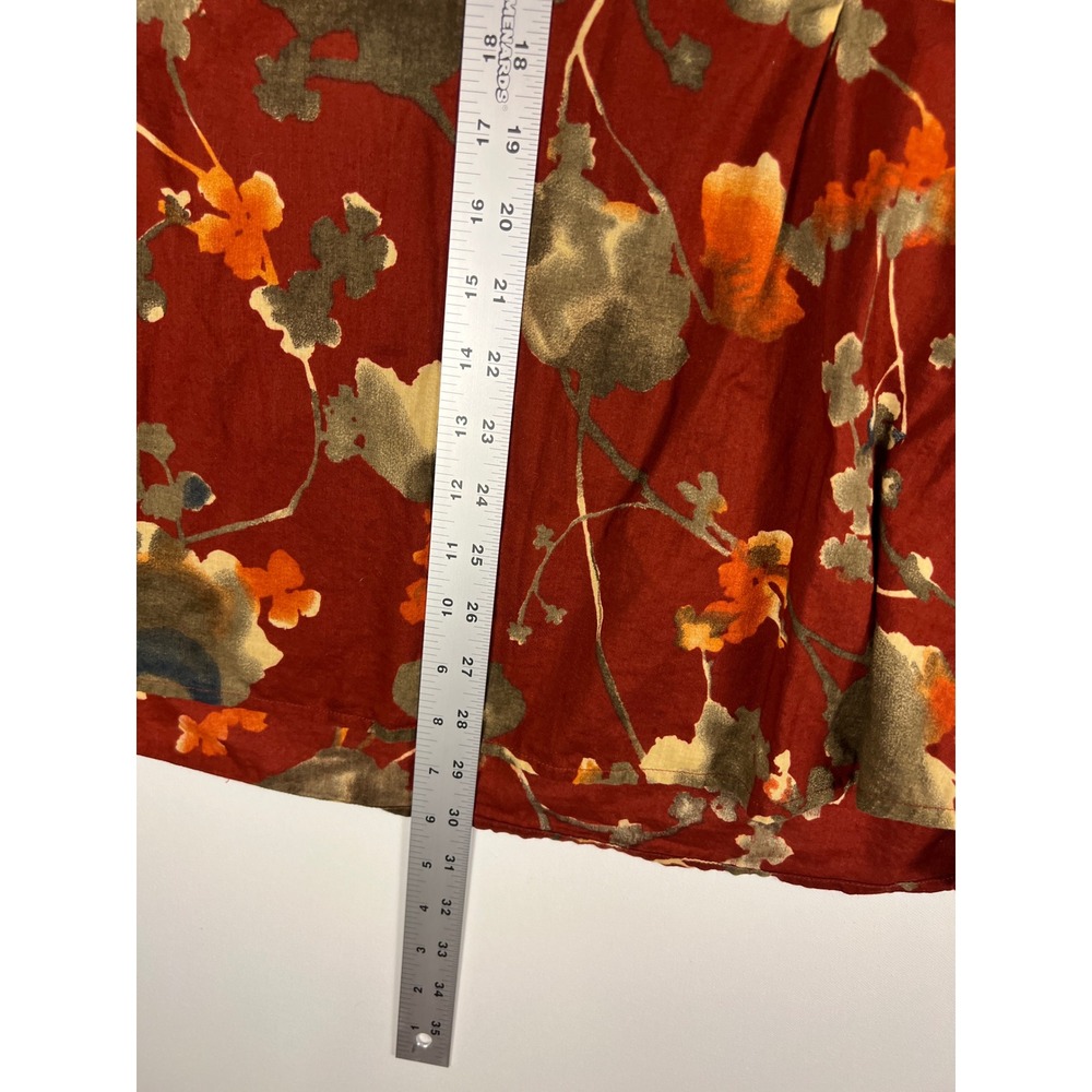 Coldwater Creek Womens 2X Rust Red Floral Ruffle Neck Roll Tab Sleeve Blouse Top - Picture 8 of 9